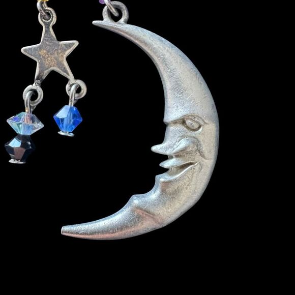 Vintage 90’s Silver Moon And Star Brooch Signed - Picture 5 of 9